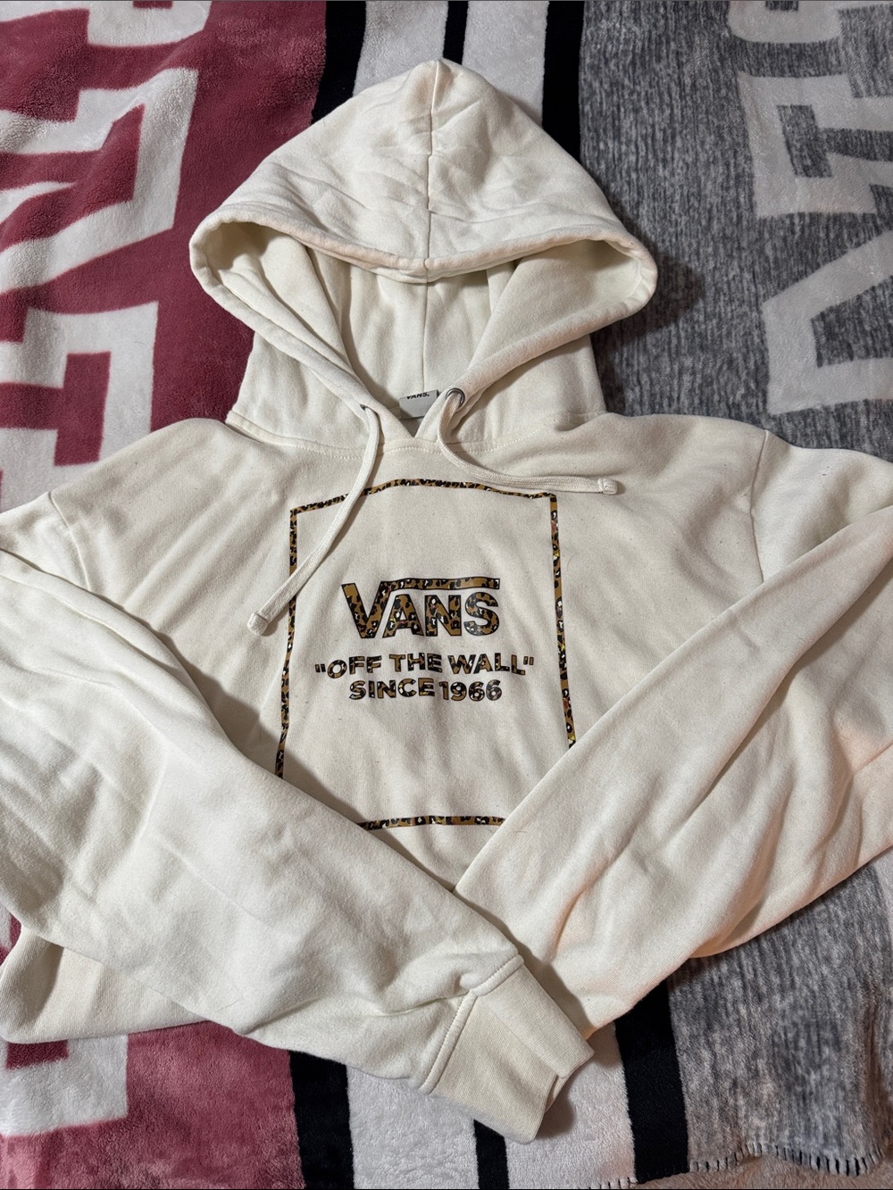 Vans Cream Hoodie with Leopard Print Logo